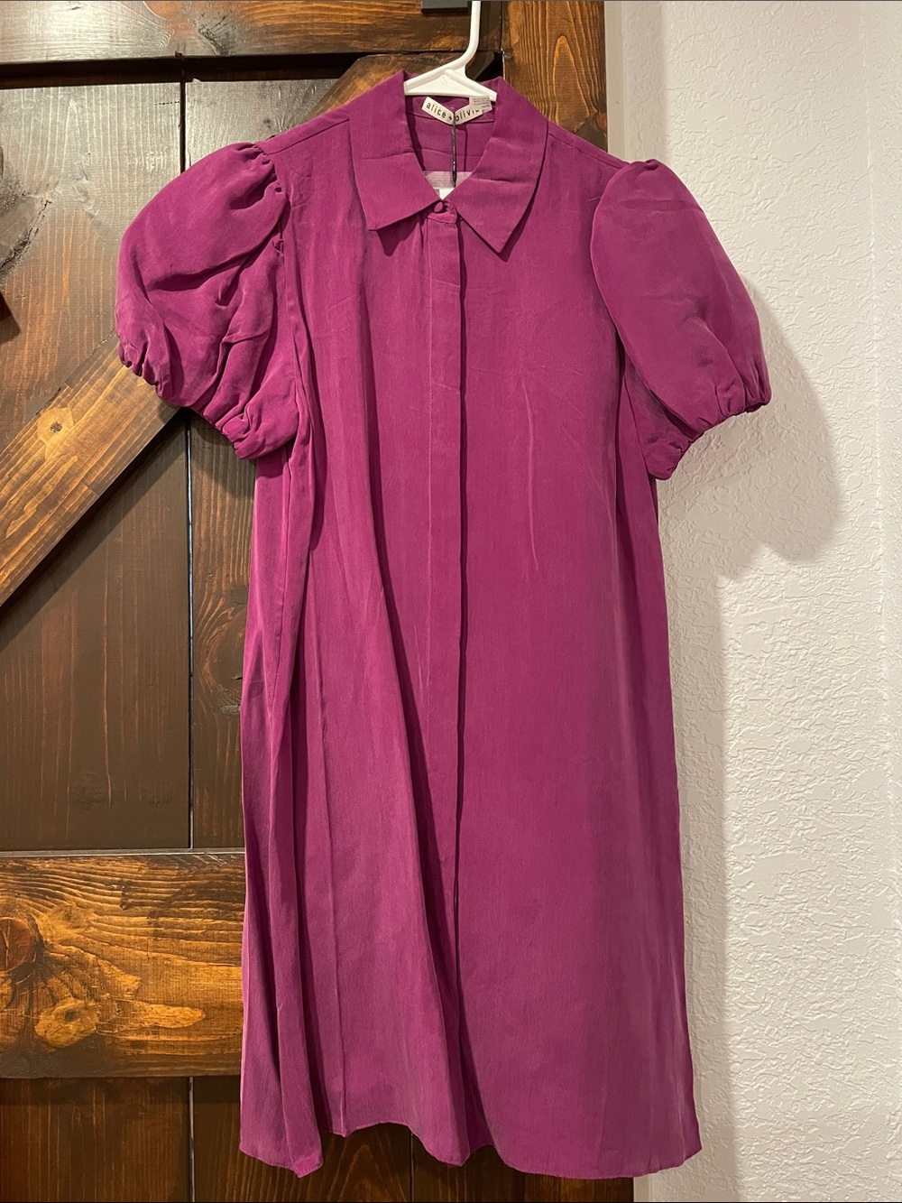 Alice + Olivia Magenta Puff-Sleeve Mini Dress